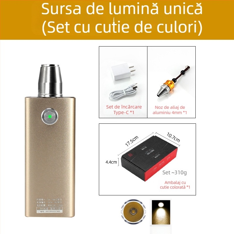 Lanternă pentru identificarea jadului — lanternă LED reîncărcabilă cu manivelă pentru identificarea bijuteriilor și jadului, 5W, 4000mAh, rază ≥500 m, funcție power bank