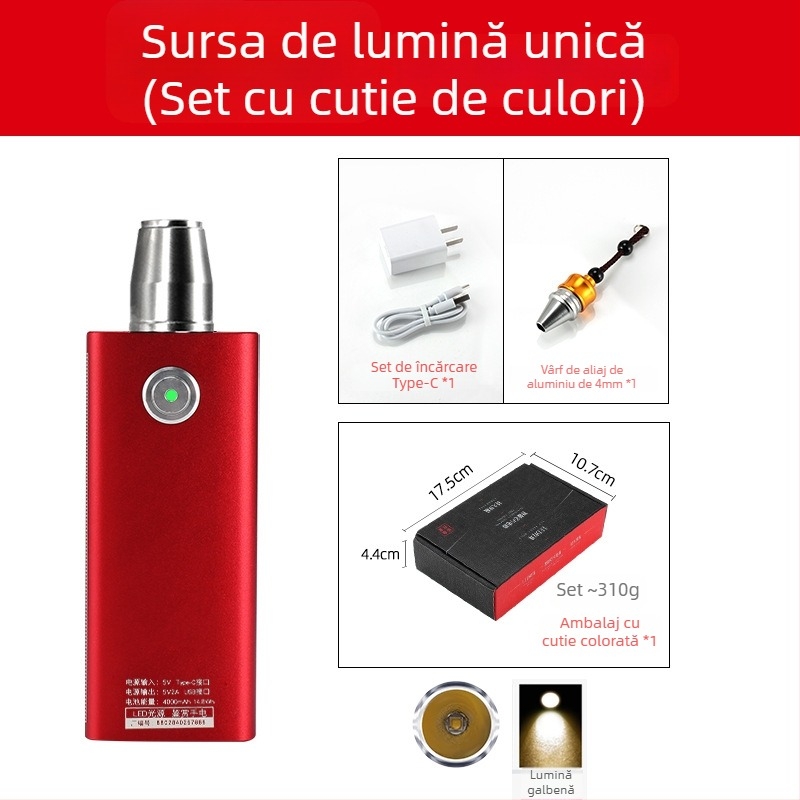 Lanternă pentru identificarea jadului — lanternă LED reîncărcabilă cu manivelă pentru identificarea bijuteriilor și jadului, 5W, 4000mAh, rază ≥500 m, funcție power bank