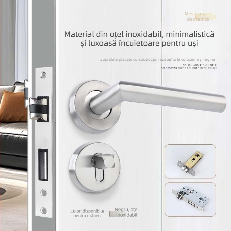 Xiong Kaijie mâner de ușă din oțel inoxidabil pentru uși interioare – încuietoare cu mâner, stil modern minimalist
