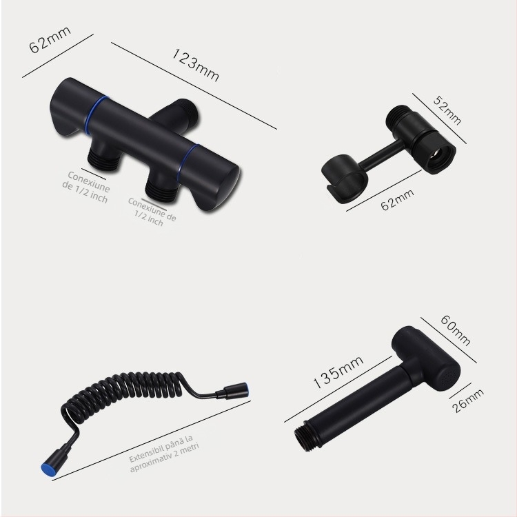 Pistol de pulverizare pentru toaletă, din cupru, montaj pe perete, model Toilet companion, diametrul interior 2, certificat CE