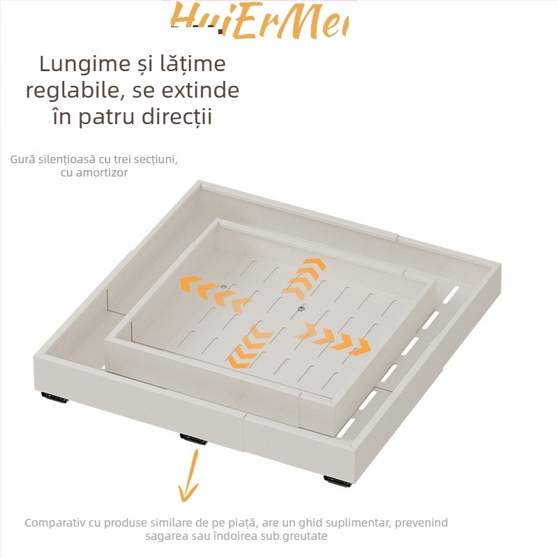 Coș telescopic cu patru fețe pentru bucătărie, în dulap profund sub chiuvetă – raft de depozitare glisant, din fier, stil japonez, montaj cu șuruburi ascunse, cu un singur nivel