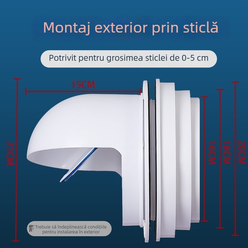 Valvă de control pentru hotă – prin perete, PP plastic, stil modern minimalist, rezistent la vânt, ploaie și păsări