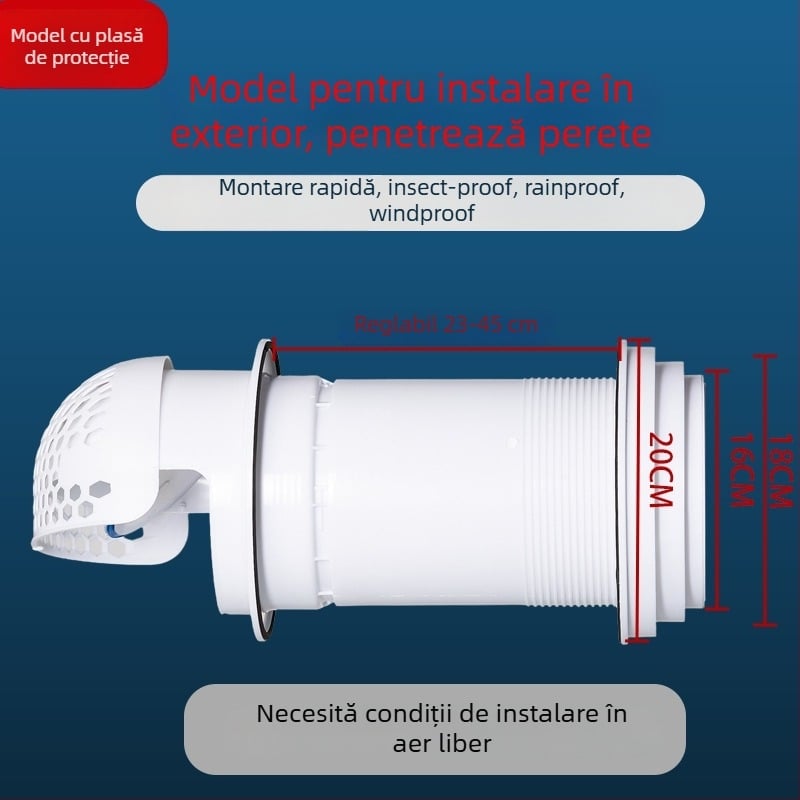 Valvă de control pentru hotă – prin perete, PP plastic, stil modern minimalist, rezistent la vânt, ploaie și păsări