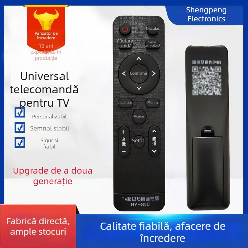 Telecomandă universală pentru televizor HY-X50, Shengpeng, transmisie de 10 m, compatibilă cu televizoare.
