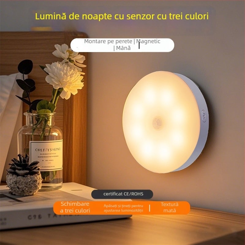 Lumină de noapte cu baterie încorporată și senzor de mișcare, iluminare LED, abajur din plastic, tensiune ≤ 36 V