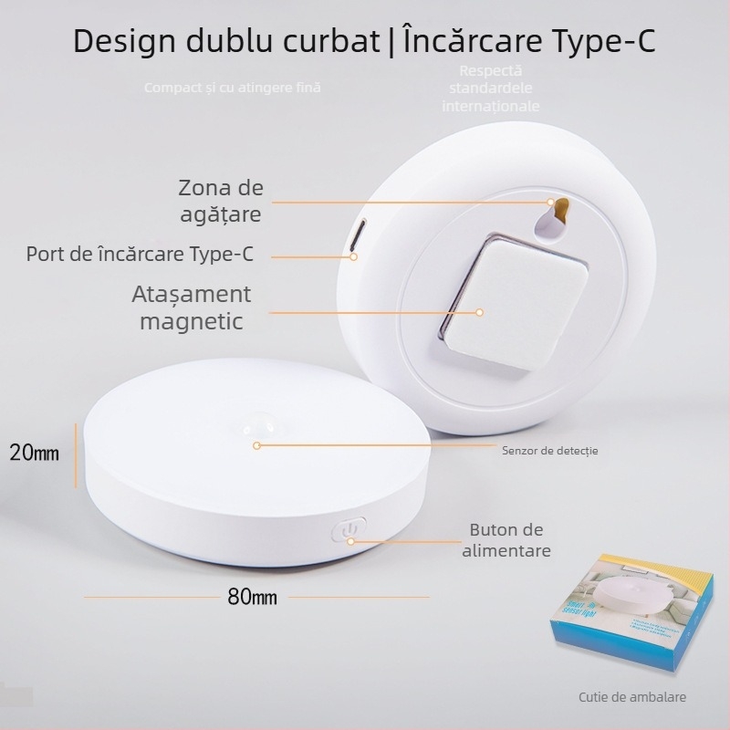 Lumină de noapte cu baterie încorporată și senzor de mișcare, iluminare LED, abajur din plastic, tensiune ≤ 36 V