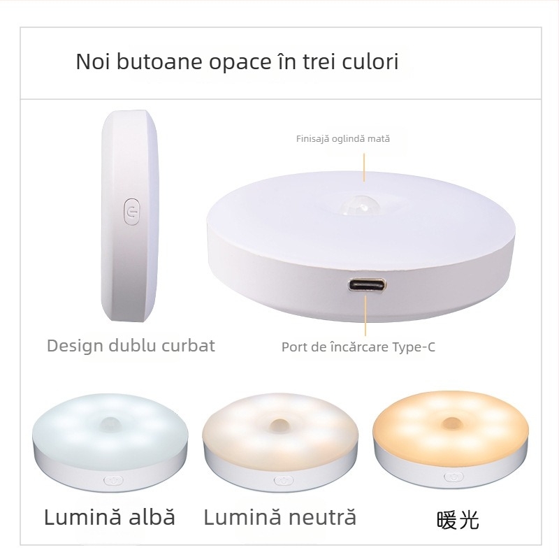 Lumină de noapte cu baterie încorporată și senzor de mișcare, iluminare LED, abajur din plastic, tensiune ≤ 36 V