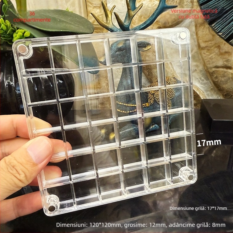 Cutie acrilică cu compartimente magnetice și ramă foto cu scoică, față și verso, mini spațiu de depozitare pentru bijuterii, stil modern minimalist