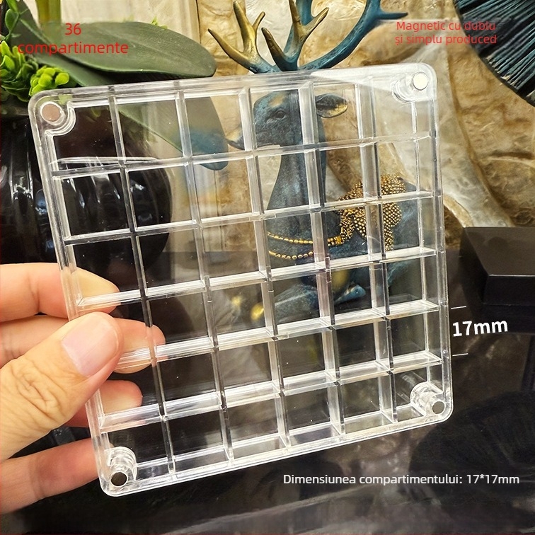 Cutie acrilică cu compartimente magnetice și ramă foto cu scoică, față și verso, mini spațiu de depozitare pentru bijuterii, stil modern minimalist