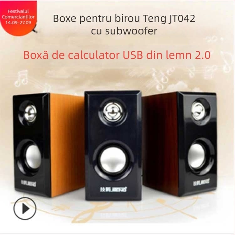 Yi Hu 042 boxe USB pentru PC, difuzor dual-drive, intrare USB și jack 3,5 mm, 40Hz-20kHz, SNR ≥75dB