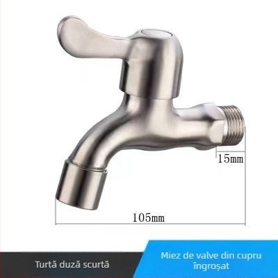 Robinet din oțel inoxidabil pentru mașina de spălat și chiuvetă, model 1001, articulație simplă, deschidere cu cheie, miez de valve din cupru