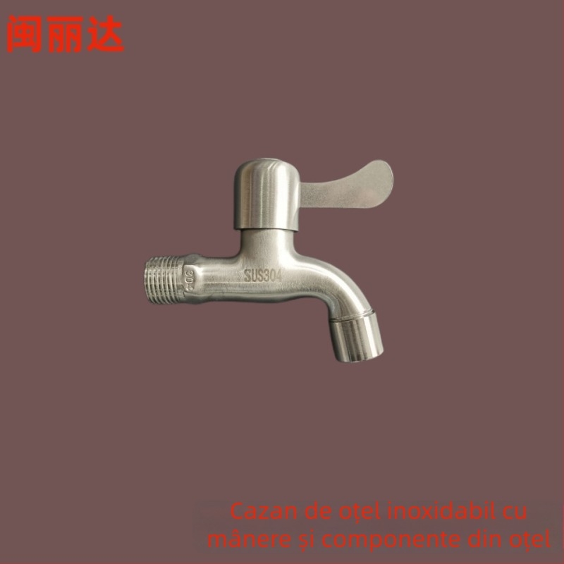 Robinet din oțel inoxidabil pentru mașina de spălat și chiuvetă, model 1001, articulație simplă, deschidere cu cheie, miez de valve din cupru