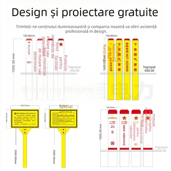 Post FRP de avertizare pentru conducte de gaze și petrol; posturi marcatoare PVC pentru alimentarea cu apă; semne posturi pentru energie și comunicații din ciment; film reflectorizant clasa II; imprimare silkscreen; forme pătrat, rotund, triunghi; personal