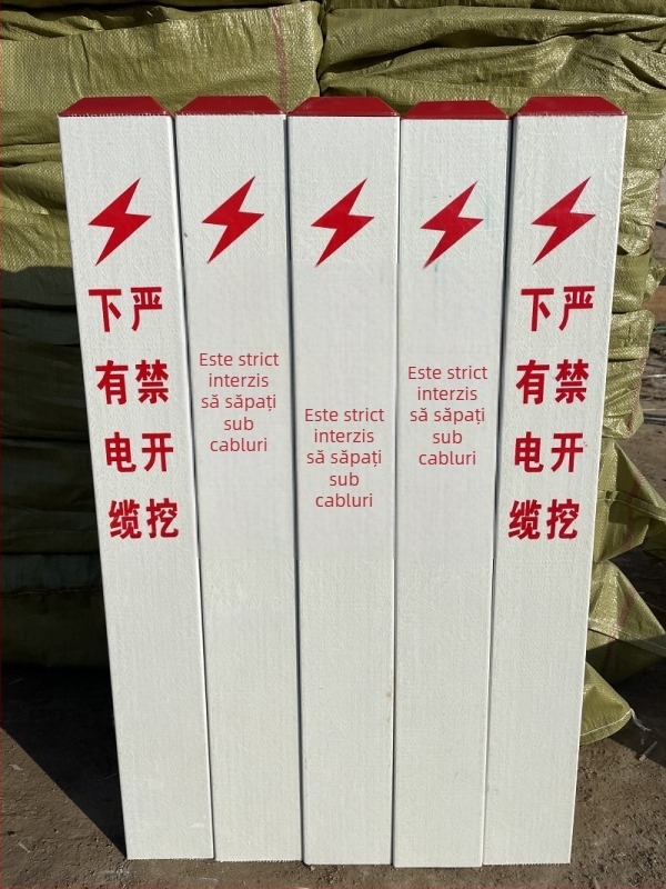 Post FRP de avertizare pentru conducte de gaze și petrol; posturi marcatoare PVC pentru alimentarea cu apă; semne posturi pentru energie și comunicații din ciment; film reflectorizant clasa II; imprimare silkscreen; forme pătrat, rotund, triunghi; personal