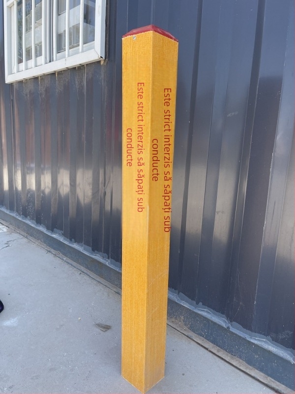 Post FRP de avertizare pentru conducte de gaze și petrol; posturi marcatoare PVC pentru alimentarea cu apă; semne posturi pentru energie și comunicații din ciment; film reflectorizant clasa II; imprimare silkscreen; forme pătrat, rotund, triunghi; personal
