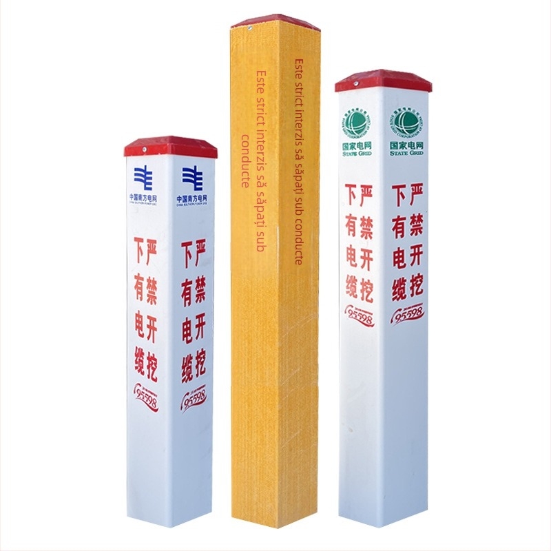 Post FRP de avertizare pentru conducte de gaze și petrol; posturi marcatoare PVC pentru alimentarea cu apă; semne posturi pentru energie și comunicații din ciment; film reflectorizant clasa II; imprimare silkscreen; forme pătrat, rotund, triunghi; personal