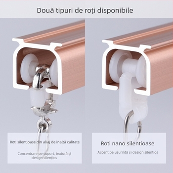 Morant șină pentru perdele din aliaj de aluminiu – dublă, montaj superior, cu cârlig, rulare telescopică, stil minimalist modern