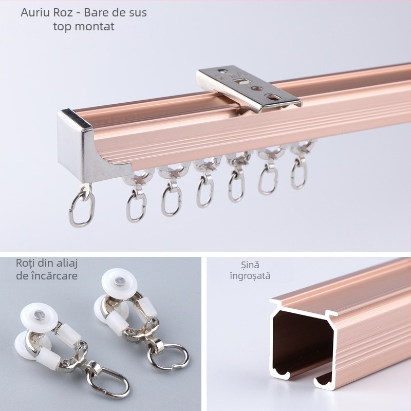 Morant șină pentru perdele din aliaj de aluminiu – dublă, montaj superior, cu cârlig, rulare telescopică, stil minimalist modern