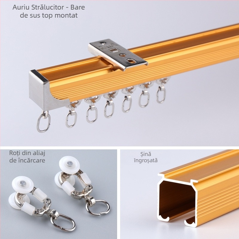 Morant șină pentru perdele din aliaj de aluminiu – dublă, montaj superior, cu cârlig, rulare telescopică, stil minimalist modern
