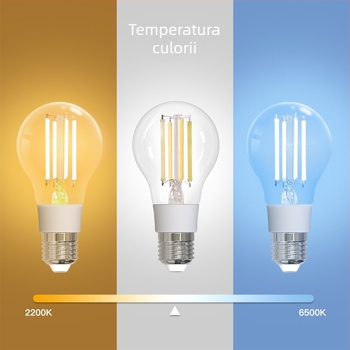 Lampă LED cu filament inteligentă, WiFi Tuya, compatibilă Matter, control vocal Alexa și control de la distanță prin aplicație, 806 lm (±10%), PF > 0.7