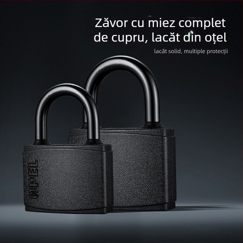 Lacăt de uz casnic, corp din fier, nucleu din cupru, model W-Black-TK, pentru porți, depozite, camioane, închisori, dulapuri, bagaje, școli și șantiere.