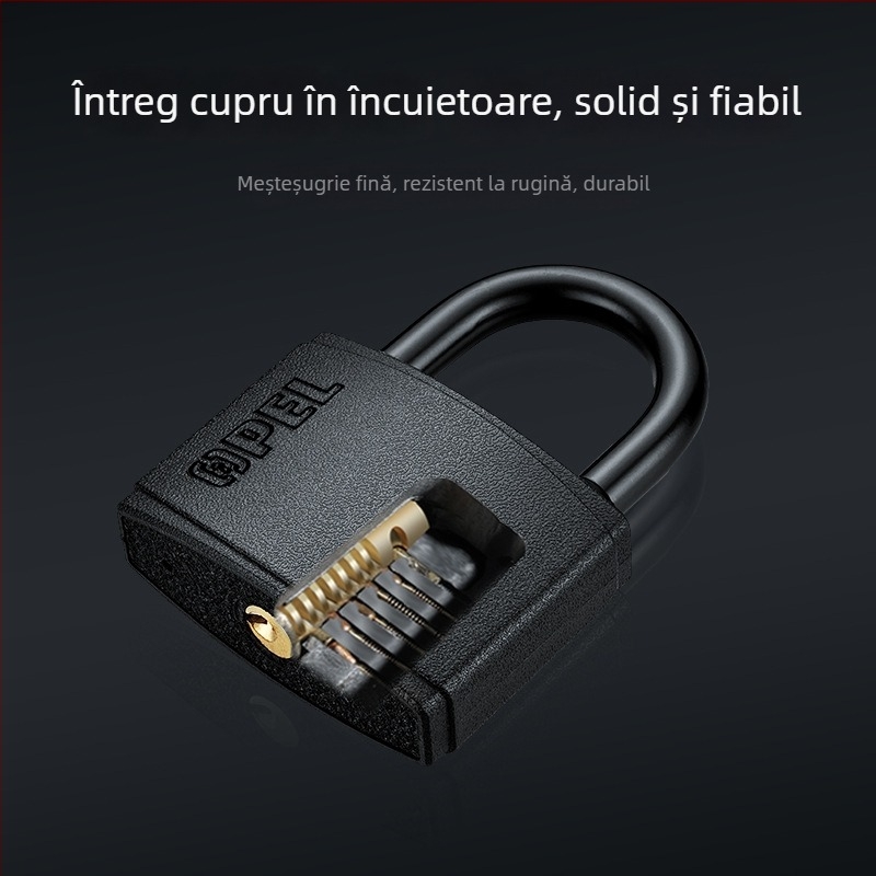 Lacăt de uz casnic, corp din fier, nucleu din cupru, model W-Black-TK, pentru porți, depozite, camioane, închisori, dulapuri, bagaje, școli și șantiere.