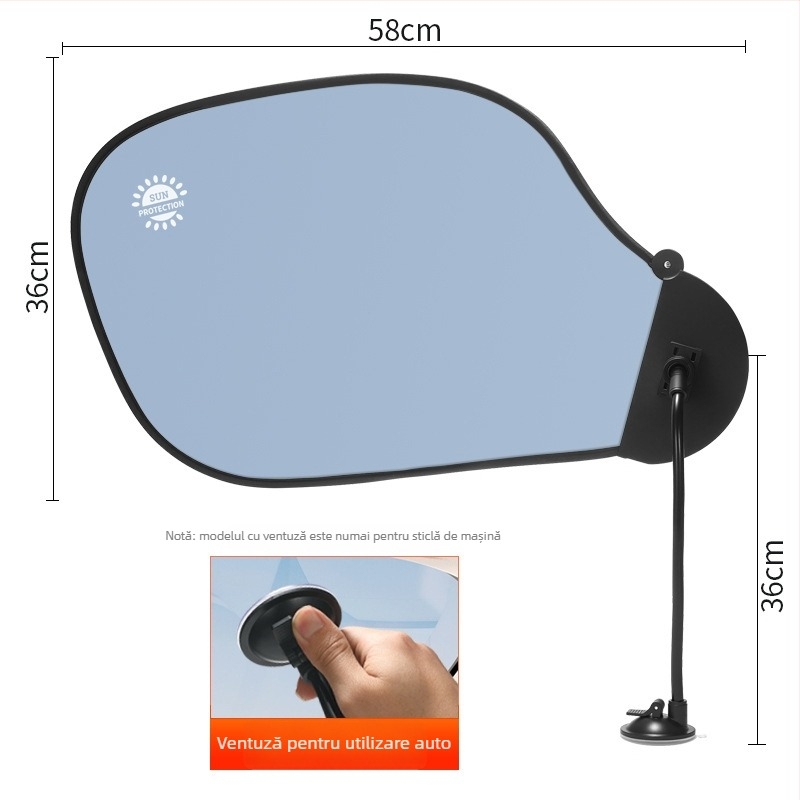 Vizor solar pentru geamul auto cu ventuză – anti-strălucire, folie de aluminiu