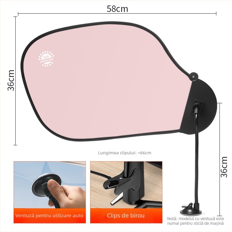 Vizor solar pentru geamul auto cu ventuză – anti-strălucire, folie de aluminiu