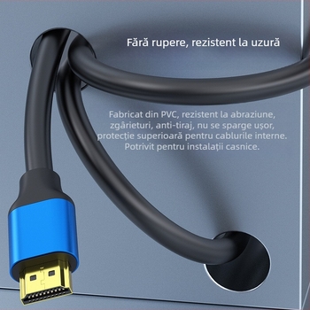 Cablu HDMI 2.0 pentru monitoare 4K și PC-uri, conectori placați cu aur, carcasă din aliaj de aluminiu