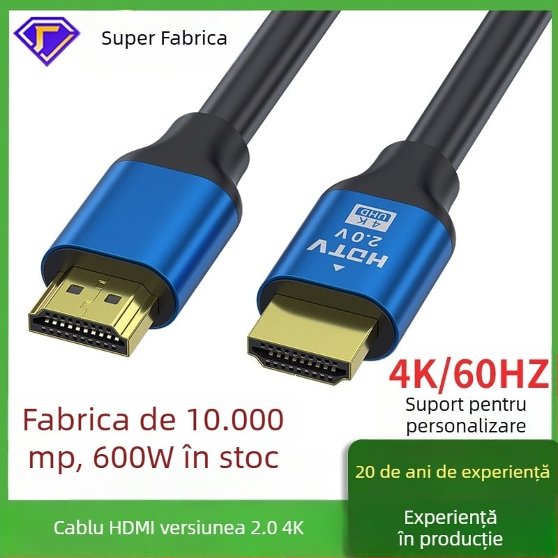 Cablu HDMI 2.0 pentru monitoare 4K și PC-uri, conectori placați cu aur, carcasă din aliaj de aluminiu