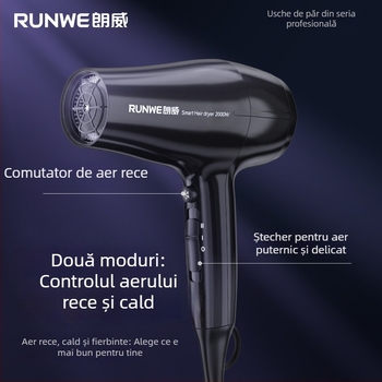 Uscător de păr profesional cu motor cu perii, 2000W, 220V, aer cald/rece, tehnologie cu lumină albastră și ioni negativi