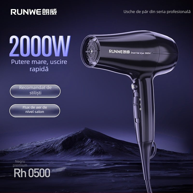 Uscător de păr profesional cu motor cu perii, 2000W, 220V, aer cald/rece, tehnologie cu lumină albastră și ioni negativi