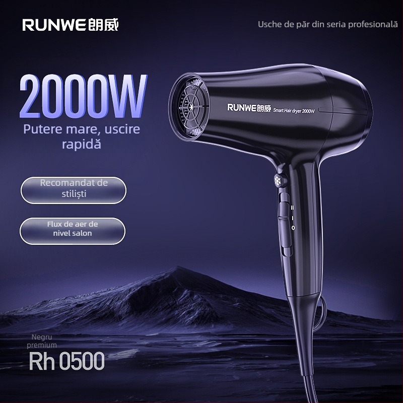 Uscător de păr profesional cu motor cu perii, 2000W, 220V, aer cald/rece, tehnologie cu lumină albastră și ioni negativi