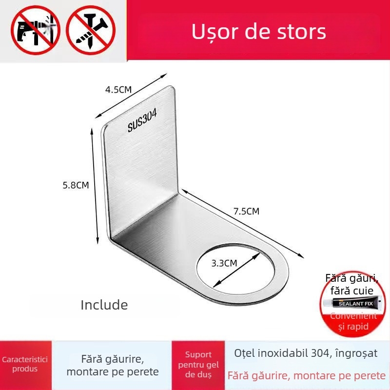 Raft de baie din oțel inoxidabil montat pe perete pentru dezinfectant de mână și lichid de vase — set din 2 piese | oțel inoxidabil 201 | certificare CE