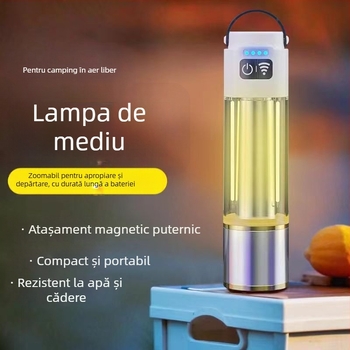 Lanternă LED portabilă, reîncărcabilă, 5W, baterie 800 mAh, rază 200–500 m, alimentare manuală, autonomie aproximativă 2 h