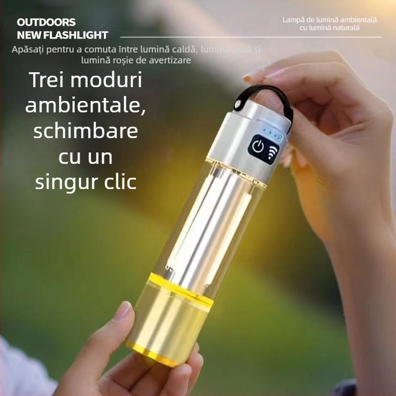 Lanternă LED portabilă, reîncărcabilă, 5W, baterie 800 mAh, rază 200–500 m, alimentare manuală, autonomie aproximativă 2 h