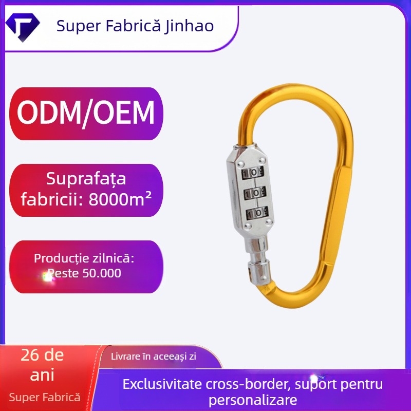 Încuietare mecanică cu cod de trei cifre și carabinieră, model HE02; material: aliaj de aluminiu + aliaj de zinc; grosime tijă de încuierare 6; distanță între tijele 64 × 24