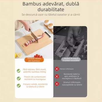 Tocător din bambus Double Gun, anti-alunecare, cu două fețe, Suncha