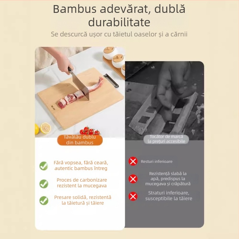 Tocător din bambus Double Gun, anti-alunecare, cu două fețe, Suncha