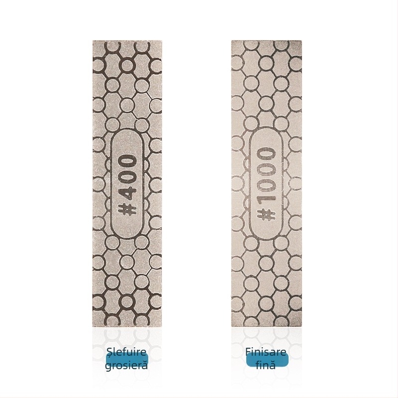 Piatră de ascuțit cu două fețe din diamant, ușoară 30 g, granulații 150/600 și 400/1000, logo DMD imprimat, posibilitate de personalizare a producției și etichetă privată disponibilă