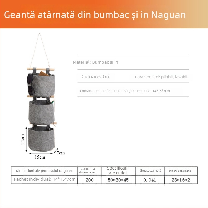 Geantă de depozitare pentru montaj pe ușă, formă cub, din bumbac și in, cu buzunare multiple