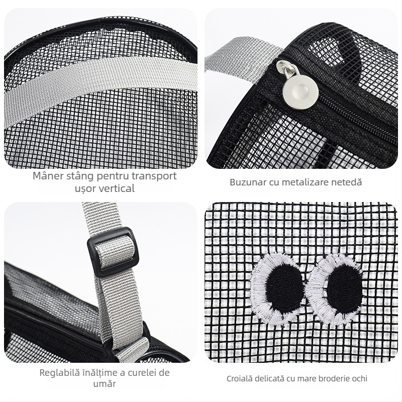 Geantă cosmetică cilindrică din plasă, cu curea crossbody, pentru plajă și piscină, cu spațiu mare pentru depozitare cosmetice și gustări