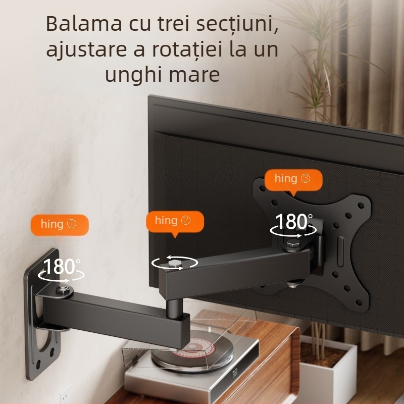 Suport de perete pentru TV/LCD monitor, rotativ și extensibil, model Wmx012, capacitate 11–15 kg, material: fier