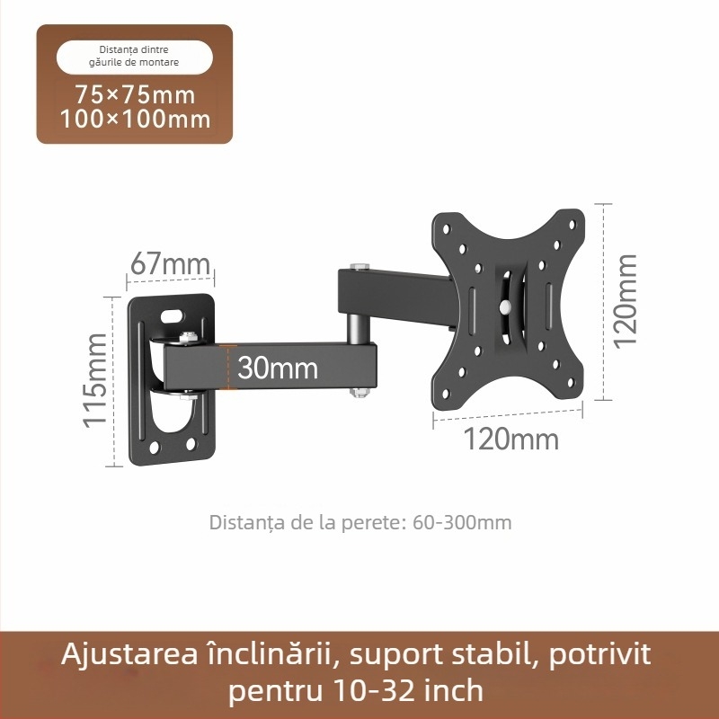 Suport de perete pentru TV/LCD monitor, rotativ și extensibil, model Wmx012, capacitate 11–15 kg, material: fier