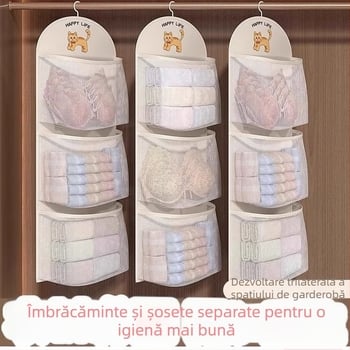 Organizator de garderobă cu suport suspendat pentru cămine studențești, depozitare lenjerie intimă și șosete, stil modern minimalist