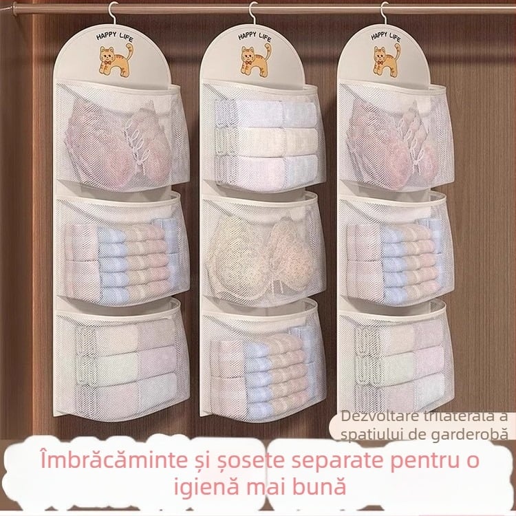 Organizator de garderobă cu suport suspendat pentru cămine studențești, depozitare lenjerie intimă și șosete, stil modern minimalist