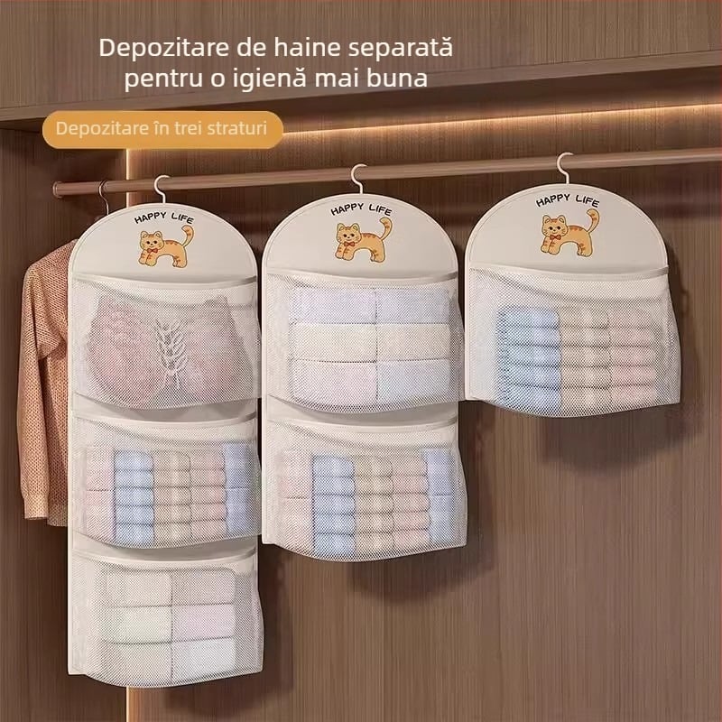 Organizator de garderobă cu suport suspendat pentru cămine studențești, depozitare lenjerie intimă și șosete, stil modern minimalist