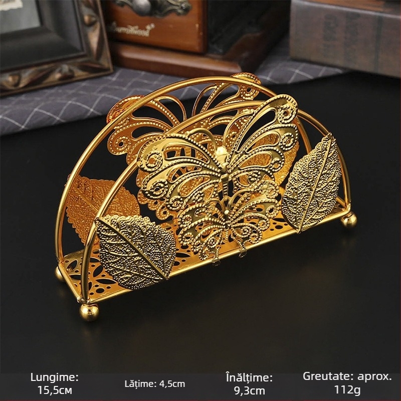 Suport de șervețele din fier, oval, electroplatat, Burronwood, stil lux ușor