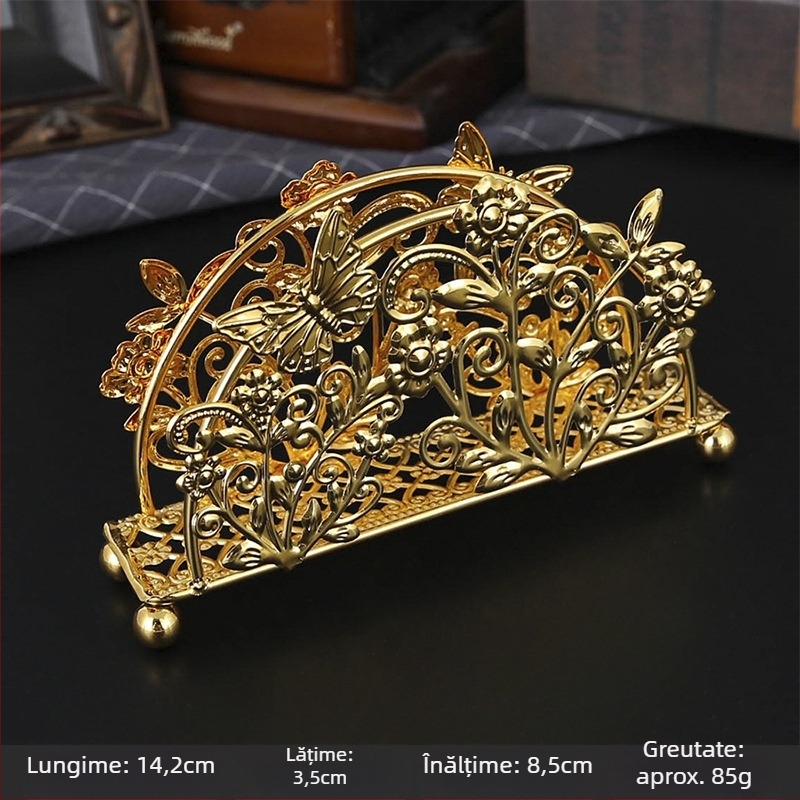 Suport de șervețele din fier, oval, electroplatat, Burronwood, stil lux ușor