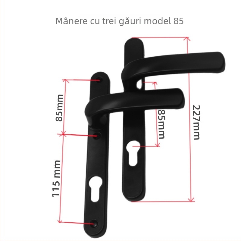 Mâner ușă balcon cu încuietoare, aliaj de aluminiu, model Plastic-Steel, tip 85/92, încuietoare cu un singur punct, pentru uși de sticlă din dormitor/balcon